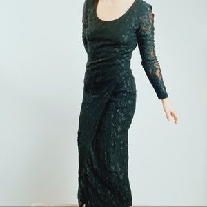 Vintage black lace long sleeve maxi dress